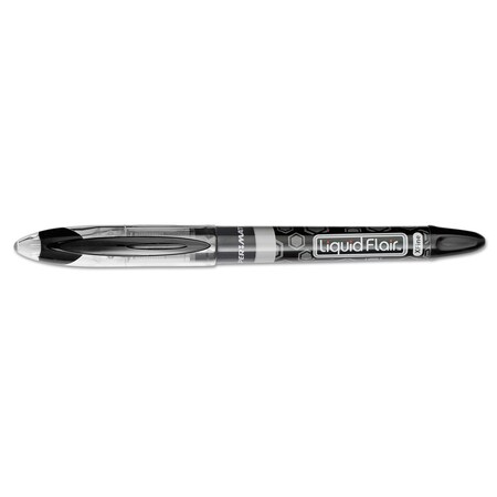 Paper Mate Liquid Flair Stick Marker Pen, 0.4mm, Black Ink, Gray/Blk Barrel, PK12 31001BH